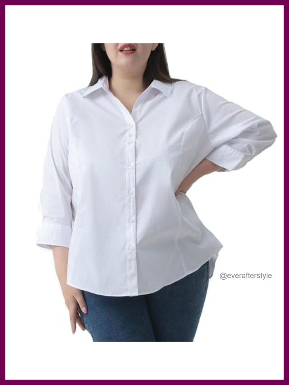 Plus Size 3/4 Sleeve Button Down Blouses V Neck Business Casual Stretch Shirts